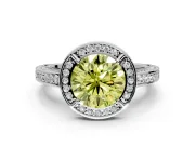 Halo Engagement Ring Setting for Fancy Yellow Round Cut Center with Framed Halo, Pave Band and Prong Head in Sterling Silver