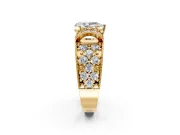Pave Engagement Ring Setting for Pear-Shaped Center with Curved Accent Rows, Openwork and Prong Head in Yellow Gold