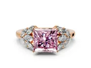 Leaf Cluster Engagement Ring Setting for Fancy Pink Princess Cut Center with Marquise Accents and Prong Head in Rose Gold