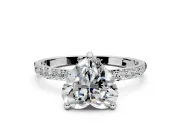 Solitaire Engagement Ring Setting for Heart-Shaped Center with Pave Accents and Prong Head in Platinum