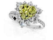 Floral Halo Engagement Ring Setting for Fancy Yellow Heart-Shaped Center with Pave Accents and Prong Head in Platinum
