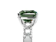 5 Stone Engagement Ring Setting for Fancy Green Asscher Cut Center with Plain Band and Prong Head in White Gold