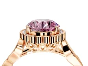 Halo Engagement Ring Setting for Fancy Pink Round Cut Center with Leaf Motif Split Shank and Prong Head in Rose Gold