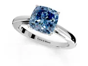 Solitaire Engagement Ring Setting for Fancy Blue Cushion Cut Center with Open Cathedral Shoulders and Prong Head in Platinum