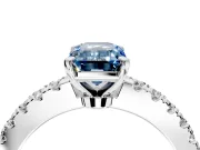 Solitaire Engagement Ring Setting for Fancy Blue Emerald Cut Center with Single Row Accent Band and Prong Head in Platinum