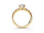 Solitaire Engagement Ring Setting for Pear-Shaped Center with Trailing Leaf Accent Band and Prong Head in Yellow Gold