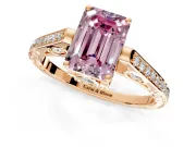 Cathedral Engagement Ring Setting for Fancy Pink Emerald Cut Center with Antique-Style Pave Band and Prong Head in Rose Gold