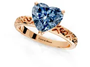 Solitaire Engagement Ring Setting for Fancy Blue Heart-Shaped Center with Scrollwork Band and Prong Head in Rose Gold