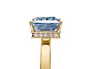 Hidden Halo Engagement Ring Setting for Fancy Blue Princess Cut Center with Wide Flat Plain Band and Prong Head in Yellow Gold