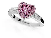 3 Stone Engagement Ring Setting for Fancy Pink Heart-Shaped Center with Baguette Accents and Prong Head in White Gold
