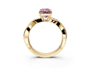 Crossover Engagement Ring Setting for Fancy Pink Radiant Cut Center with Pave and Plain Strands and Prong Head in Yellow Gold
