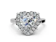 Single Halo Engagement Ring Setting for Heart-Shaped Center with Corner Claws, Plain Band and Prong Head in Platinum