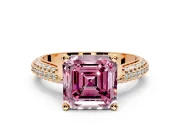 Solitaire Engagement Ring Setting for Fancy Pink Asscher Cut Center with Multi-Row Accents and Prong Head in Rose Gold
