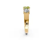 3 Stone Engagement Ring Setting for Fancy Yellow Cushion Cut Center with Raised Basket Heads and Prong Head in Yellow Gold