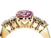 5 Stone Engagement Ring Setting for Fancy Pink Cushion Cut Center with Equal Close-Set Accents and Prong Head in Yellow Gold