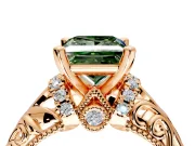 Solitaire Engagement Ring Setting for Fancy Green Princess Cut Center with Filigree Accent Basket and Prong Head in Rose Gold