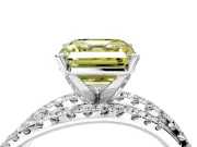 Solitaire Engagement Ring Setting for Fancy Yellow Asscher Cut Center with Woven 3-Strand Pave Band and Prong Head in Platinum