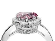 Halo Engagement Ring Setting for Fancy Pink Heart-Shaped Center with Metal-Rimmed Halo, Pave Band and Prong Head in Platinum