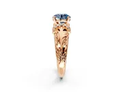 Solitaire Engagement Ring Setting for Fancy Blue Round Cut Center with Filigree Accent Basket and Prong Head in Rose Gold