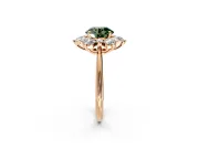 Small-Accent Cluster Halo Engagement Ring Setting for Fancy Green Round Cut Center with Plain Band and Prong Head in Rose Gold