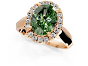 Halo Engagement Ring Setting for Fancy Green Oval Center with Square Band and Prong Head in Rose Gold