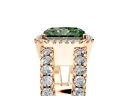 Halo Engagement Ring Setting for Fancy Green Radiant Cut Center with Wide-Open Pave Split Shank and Prong Head in Rose Gold