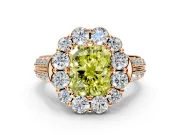 Large Accent Halo Engagement Ring Setting for Fancy Yellow Radiant Cut Center with Pave Split Shank and Prong Head in Rose Gold
