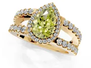 Halo Engagement Ring Setting for Fancy Yellow Pear-Shaped Center with Wide-Open Pave Split Shank and Prong Head in Yellow Gold