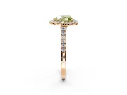 Halo Engagement Ring Setting for Fancy Yellow Heart-Shaped Center with Narrowing Pave Band and Prong Head in Rose Gold