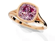 Solitaire Engagement Ring Setting for Fancy Pink Cushion Cut Center with V Split Shank and Bezel Head in Rose Gold