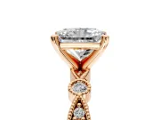 Solitaire Engagement Ring Setting for Radiant Cut Center with Milgrain Bezel Accents and Prong Head in Rose Gold