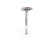 Halo Engagement Ring Setting for Fancy Pink Pear-Shaped Center with Pave Accents, Heart Basket and Prong Head in White Gold