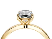 Solitaire Engagement Ring Setting for Emerald Cut Center with Thin Rounded Plain Band and Prong Head in Yellow Gold