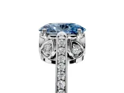 Cathedral Engagement Ring Setting for Fancy Blue Oval Center with Antique-Style Pave Band and Prong Head in Platinum