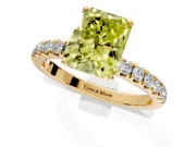 Open Basket Engagement Ring Setting for Fancy Yellow Radiant Cut Center with Pave Band and Prong Head in Yellow Gold