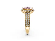 Large Accent Halo Engagement Ring Setting for Fancy Pink Princess Cut Center with Pave Split Shank and Prong Head in Yellow Gold