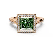 Halo Engagement Ring Setting for Fancy Green Princess Cut Center with Twist Band and Prong Head in Rose Gold