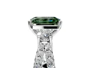 3 Stone Engagement Ring Setting for Fancy Green Emerald Cut Center with Pave Split Shank and Prong Head in Platinum