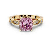 Solitaire Engagement Ring Setting for Fancy Pink Cushion Cut Center with Marquise and Bezel Accents and Prong Head in Yellow Gold