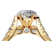 Solitaire Engagement Ring Setting for Heart-Shaped Center with Pave Cathedral Shoulders and Prong Head in Yellow Gold