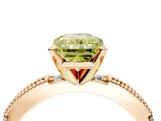 Solitaire Engagement Ring Setting for Fancy Yellow Radiant Cut Center with Milgrain-Edged Pave Band and Prong Head in Rose Gold