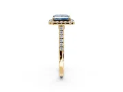 Halo Engagement Ring Setting for Fancy Blue Princess Cut Center with Narrowing Pave Band and Prong Head in Yellow Gold