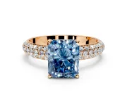 Solitaire Engagement Ring Setting for Fancy Blue Radiant Cut Center with Domed Multi-Row Pave Band and Prong Head in Rose Gold