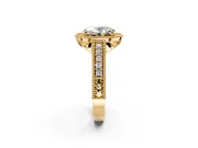 Milgrain Halo Engagement Ring Setting for Oval Center with Pave Band and Prong Head in Yellow Gold