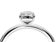 Low-Set Solitaire Engagement Ring Setting for Emerald Cut Center with Thin Plain Band and Prong Head in Platinum