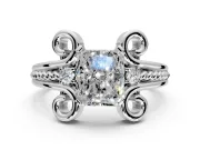 Solitaire Engagement Ring Setting for Radiant Cut Center with Twisted Band and Scroll Prong Head in Platinum