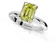 Solitaire Engagement Ring Setting for Fancy Yellow Emerald Cut Center with Wire Band and Prong Head in White Gold
