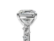 Solitaire Engagement Ring Setting for Asscher Cut Center with Trailing Leaf Accent Band and Prong Head in Sterling Silver