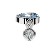 Vintage Station Engagement Ring Setting for Fancy Blue Pear-Shaped Center with Accents and Prong Head in Sterling Silver