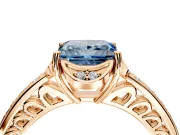 Floral Engagement Ring Setting for Fancy Blue Princess Cut Center with Four Accent Clusters and Prong Head in Rose Gold